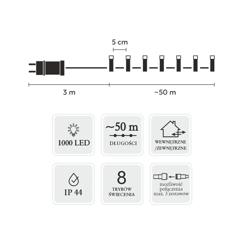 Светодиодные лампы Extralink, 1000L Холодный белый, Длина 3 + 50 м Внутри/Снаружи - Изображение 3
