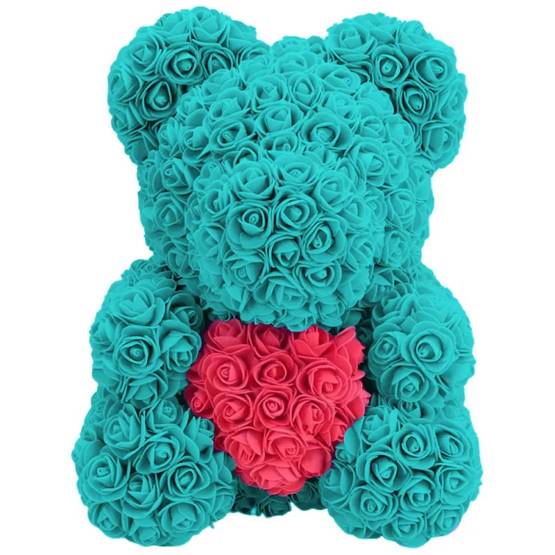 Grande Orso di Peluche con Rose Extralink Home, Regalo di San Valentino, 40 cm, Turchese - Immagine 4