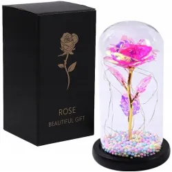Ewige Rose im Glas Extralink Home, Rosa LED Licht