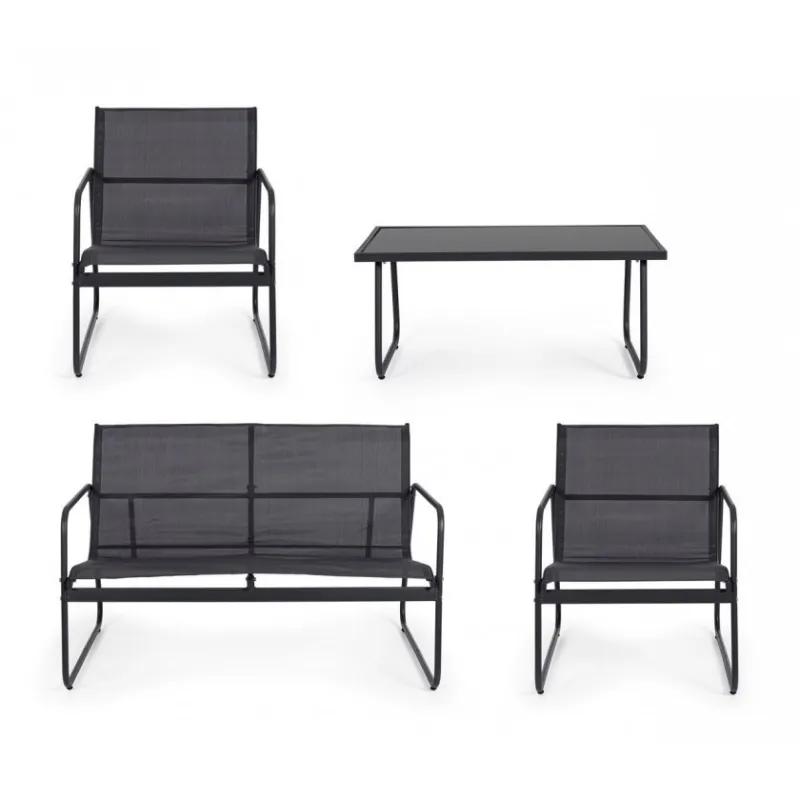 Juego de Muebles de Jardín Black Forest, Textilene Dos Sillas + Tumbona + Mesa Plegable Negra - Imagen 4