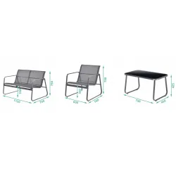 Set di Mobili da Giardino Black Forest, Textilene Due Sedie + Lettino + Tavolo Pieghevole Nero - Immagine 5