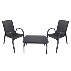 Conjunto Clássico de Mobiliário de Jardim Black Forest, Textileno Duas Cadeiras + Mesa Preta - Imagem 3