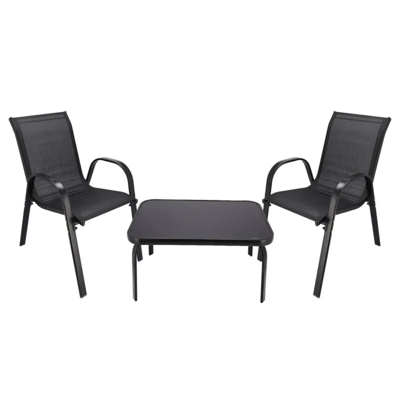 Conjunto Clássico de Mobiliário de Jardim Black Forest, Textileno Duas Cadeiras + Mesa Preta - Imagem 3