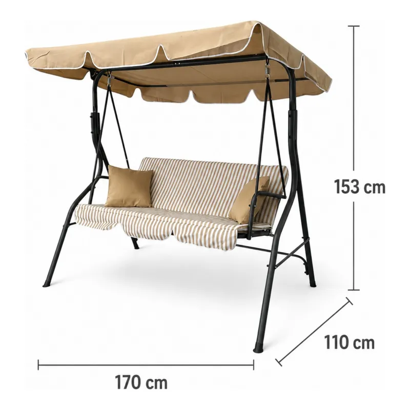 Black Forest by Extralink, columpio de jardín, 170x110x153cm beige a rayas