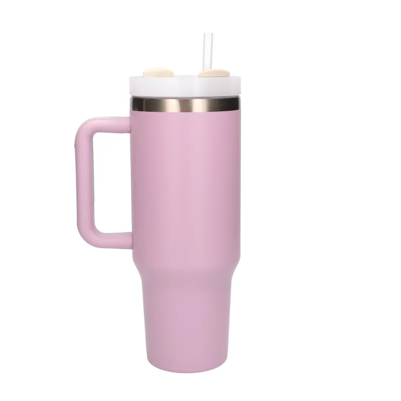 Black Forest | Kubek termiczny ze słomką | termos z uchwytem 1200ml pudrowy róż - Zdjęcie 2