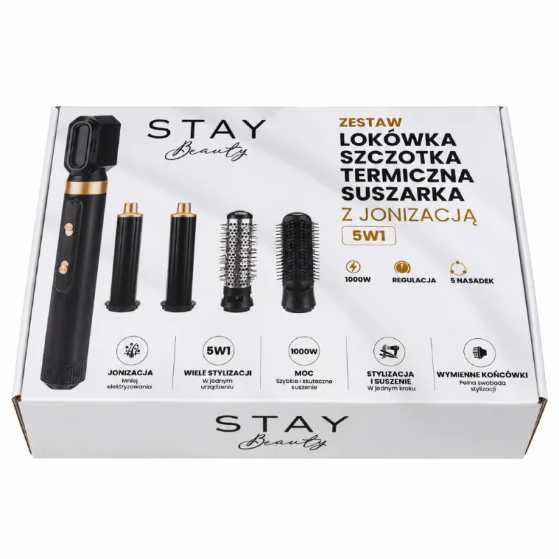 Stay Beauty M-17934 | Lokówko-suszarka szczotka termiczna 5w1 | z jonizacją, 1000W, regulacja, 5 nasadek - Zdjęcie 3
