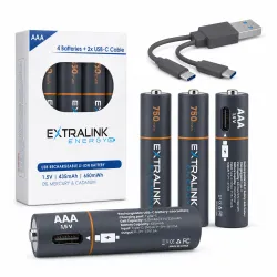 Extralink Smartlife AAA Set 4-pak, USB-C ile şarj edilebilir piller, 1.5V, 435mAh - Görsel 2