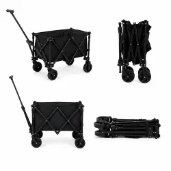 Black Forest by Extralink, carrito de playa turístico de camping, plegable, negro, tela Oxford, ruedas todoterreno - Imagen 3