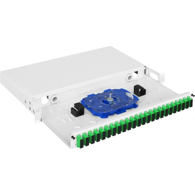 Mantar PS 19 1U SC 24 Duplex Fiber Optik Patch Panel NG, kılavuz olmadan kayar çıkış, derinlik 290 mm