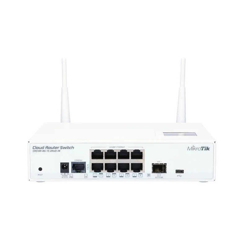 Коммутатор MikroTik CRS109-8G-1S-2HnD-IN, 8x RJ45 1000Mb/s, 1x SFP, 2.4GHz WiFi