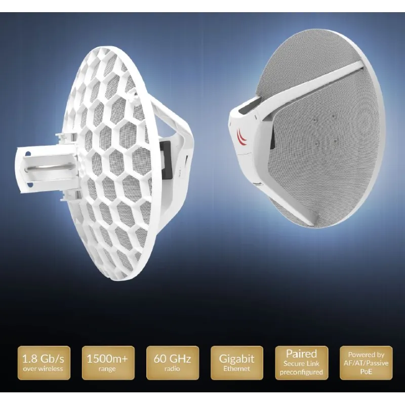 MikroTik Wireless Wire Dish | Radiolink | RBLHGG-60adkit, 60GHz, 1x RJ45 1000Mb/s