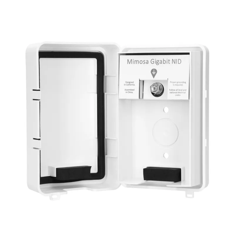 Mimosa NID | Interface exterior, pára-raios com ligaçao a terra | 2x RJ-45, Gigabit, IP54