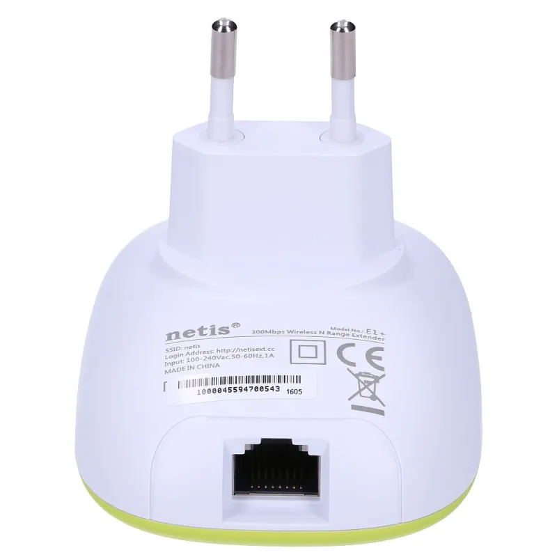Усилитель сигнала WiFi Netis E1+, 300Mb/s, 2.4GHz, 1x RJ45 100Mb/s, Зеленый