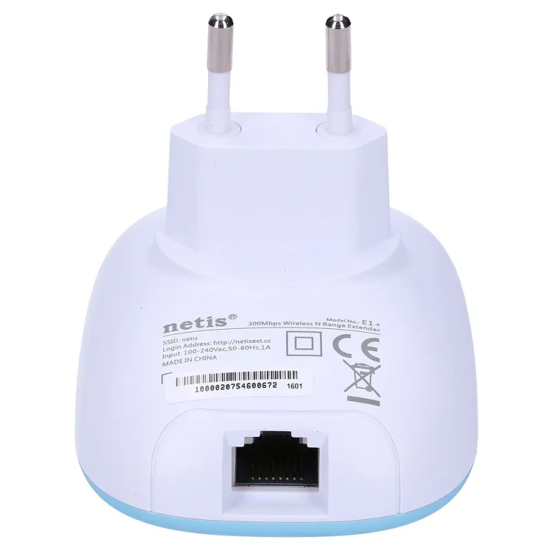 Netis E1+ | Amplificador de sinal WiFi | 300Mb/s, 2,4GHz, 1x RJ45 100Mb/s, Niebieski