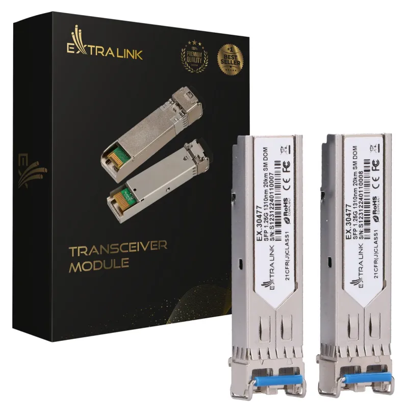 Модуль SFP Extralink SFP 1.25G 2-Pack, 1.25Gbps, LC/UPC, 1310nm, 20km, однорежимный, DOM (для HP/Aruba)