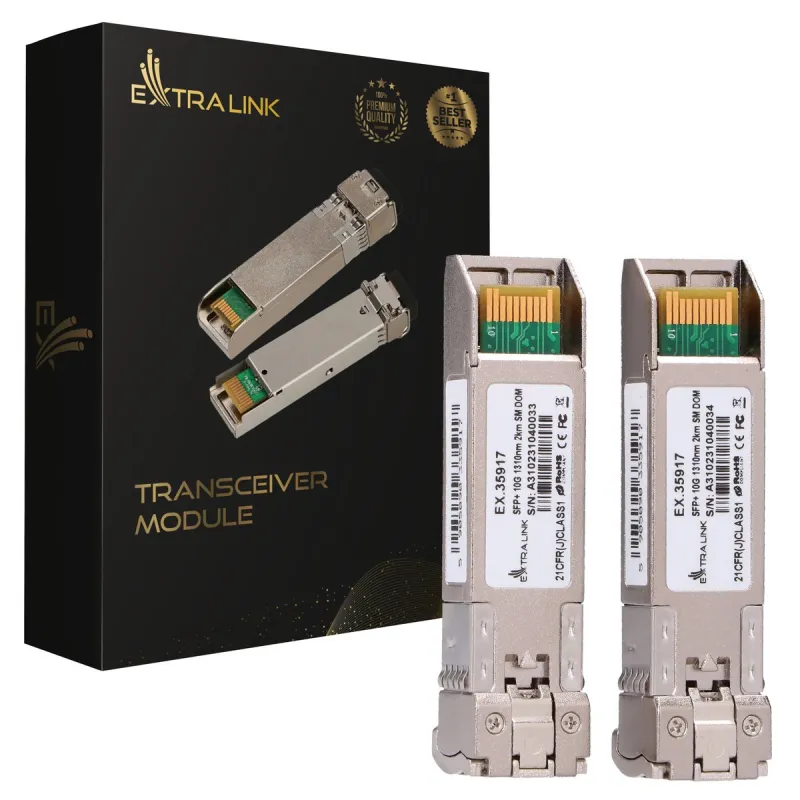 Extralink SFP+ Modülü 10G 2'li Paket, 10Gbps, LC/UPC, 1310nm, 2km, Tek Mod, DOM