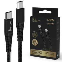 Extralink Smart Life Braided 100W USB Type-C to Type-C 2m Nero | Cavo USB di tipo C | 480 Mbps, 20V 5A