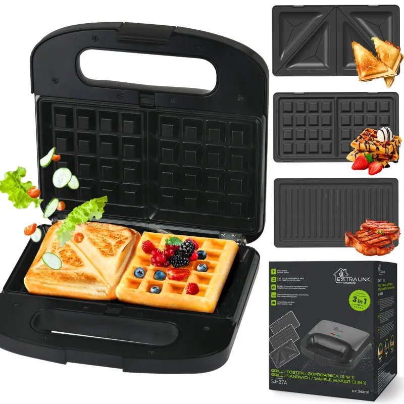 Extralink Smart Life Grill Sandwich & Waffle Maker SJ-37A, 1000W, Toaster mit 3 Wechselplatten