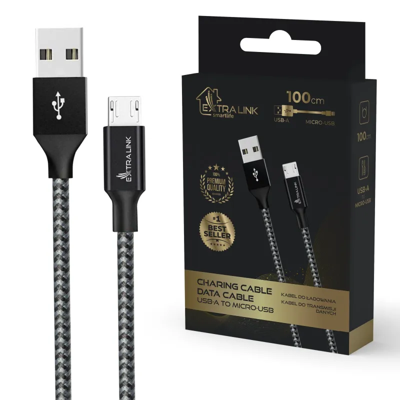 Кабель Extralink Smart Life USB-A к Micro-USB черный, 100см