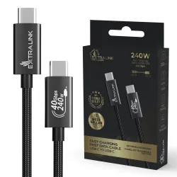 EXTRALINK SMART LIFE CABLE 240W USB-C - USB-C, 40GBPS, 200CM, NYLON BRAIDED, BLACK, CABESL05