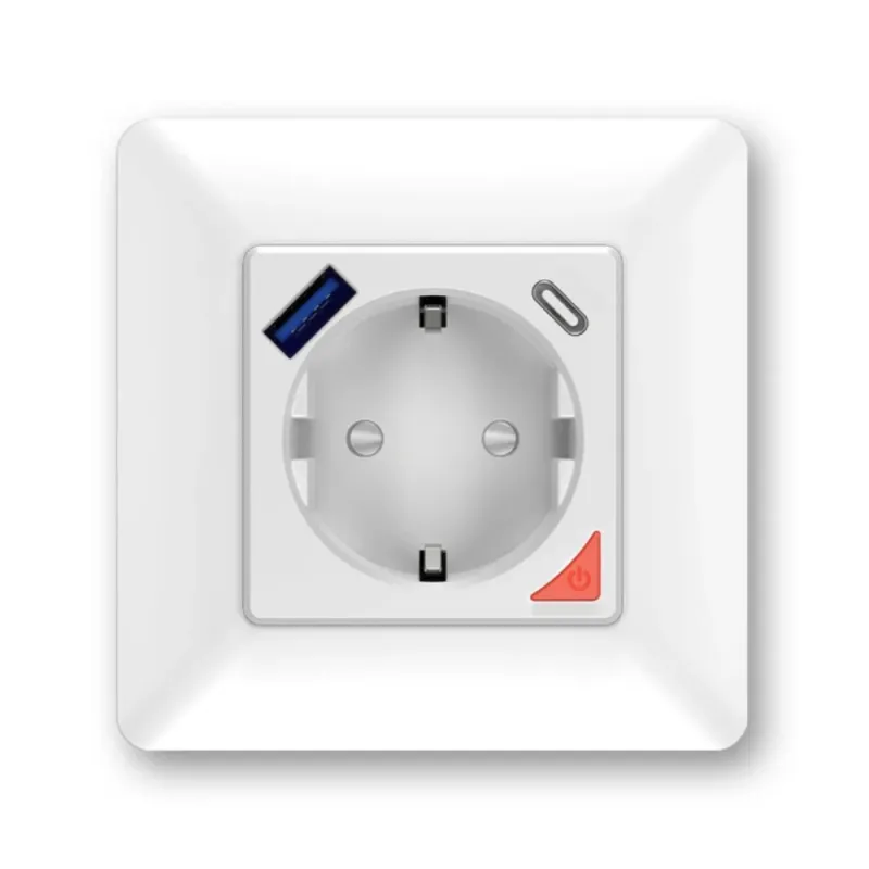 Extralink Akıllı Yaşam Duvar Priz Seti Pro, Akıllı Priz + Çerçeve, Beyaz Renk, 230V, 1x USB A, 1x USB C, WiFi, Tuya