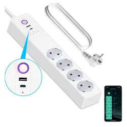Toma de corriente inteligente Extralink Smart Life WiFi, 4x 230V + 1x USB + 1x USB-C 20W, Tuya