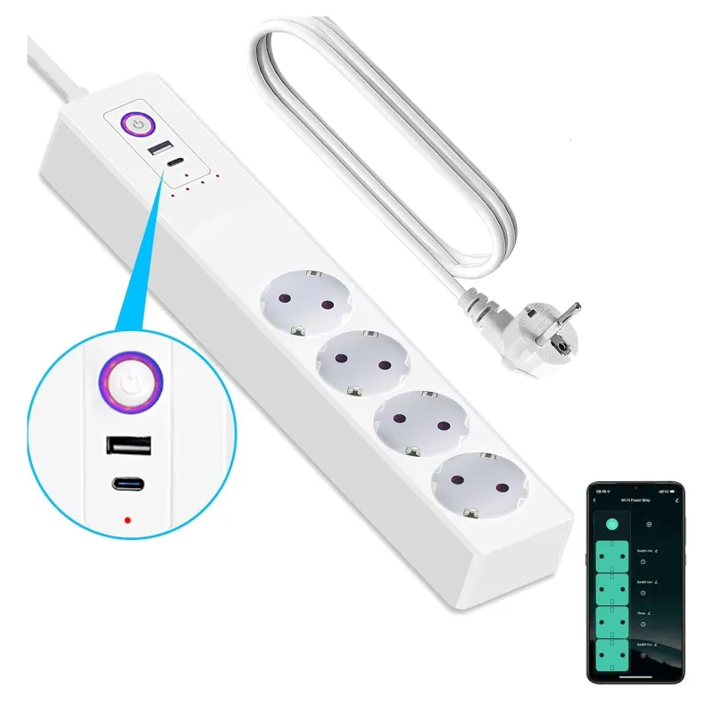 Extralink Smart Life WiFi Zásuvková lišta, 4x 230V + 1x USB + 1x USB-C 65W - Inteligentní zásuvková lišta, Tuya