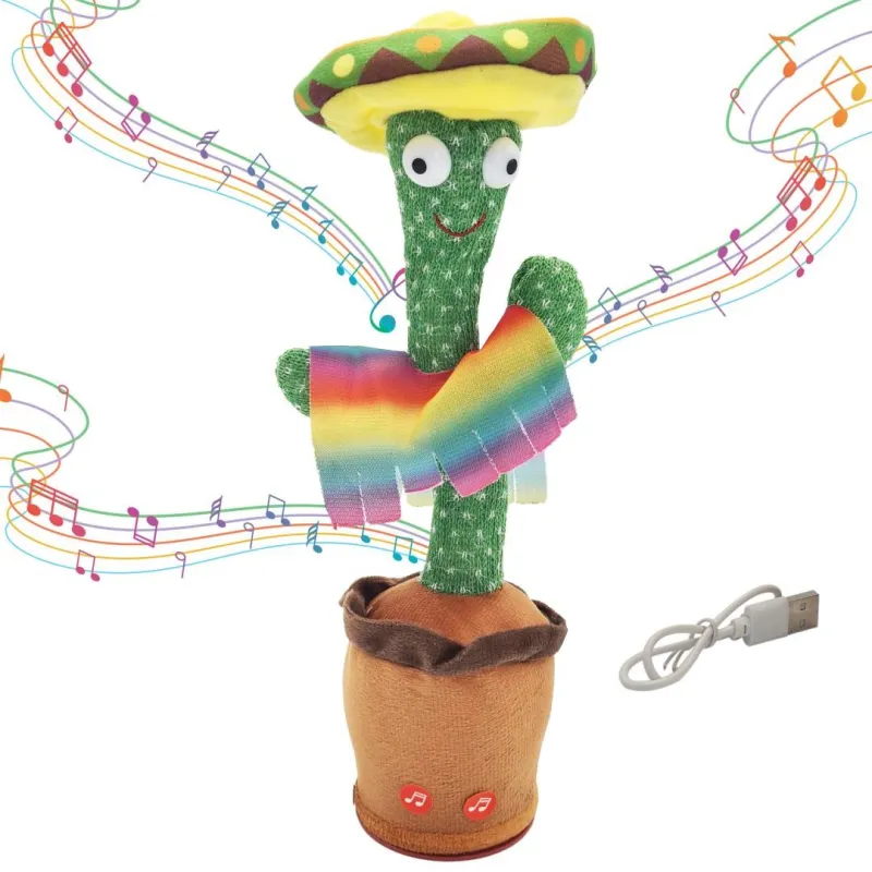 Brinquedo Cacto Dançante com Sombrero Extralink Toys, Cantando para Crianças LED USB