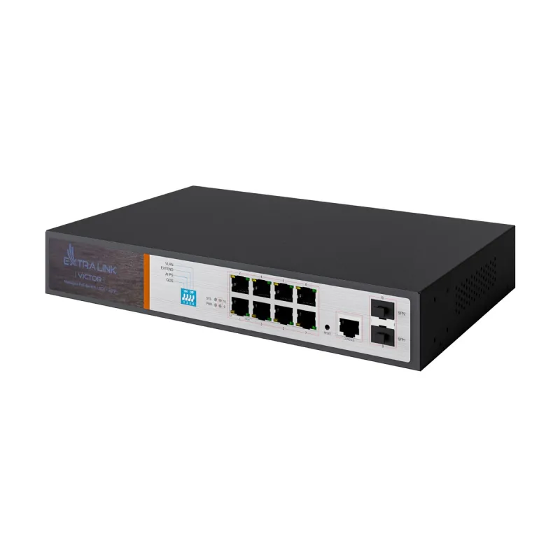 Extralink VICTOR | Switch PoE | 8x Gigabit PoE / PoE +, 2x SFP, 1x porta de console, 150 W, gerenciado