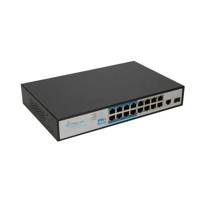 Extralink VIRTUS VER.2 | PoE Switch | 16x 100Mb/s PoE/PoE+, 1x Gigabit Combo (SFP/RJ45), 150W