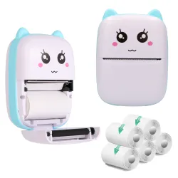 Extralink-Set | Thermodrucker EPP-002 Blau + Selbstklebendes Thermopapier 5 Rollen |