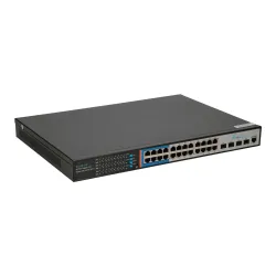 Extralink ZEUS V2 PoE Anahtarı, 24x Gigabit PoE/PoE+, 4x 10G SFP+, 1x Konsol Portu, 440W, L2/L3, Yönetilebilir