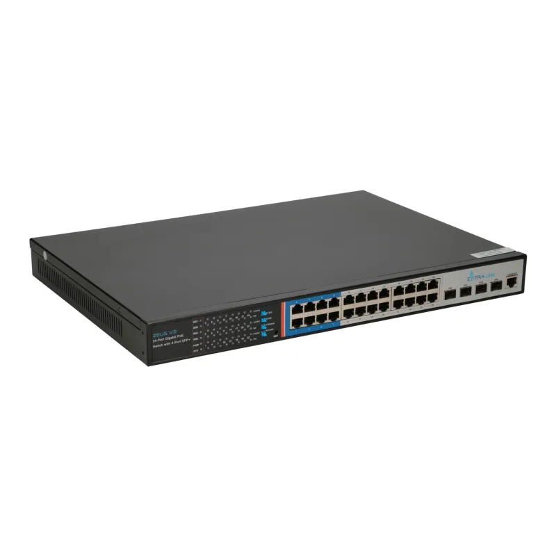 Extralink ZEUS V2 | Switch PoE | 24x Gigabit PoE/PoE+, 4x 10G SFP+, 1x Port Konsolowy, 440W, L2/L3, Zarządzalny