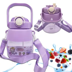 Botella de Agua Extralink para Escuela y Preescolar con Pajita y Cordón para Ninos 1L