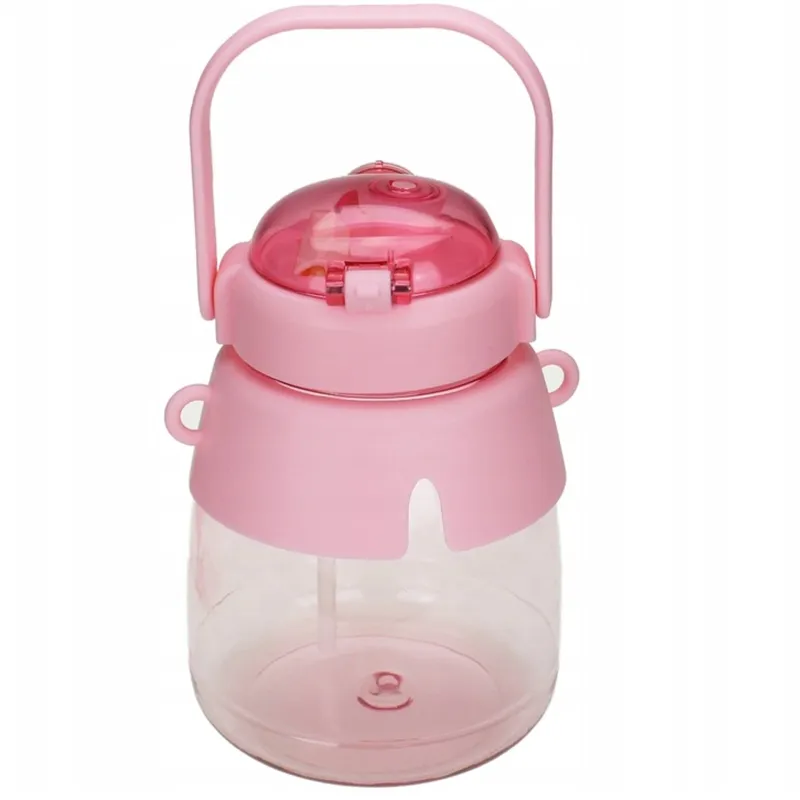 Extralink | Bottle for school, kindergarten | water bottle, with straw, strap, 1L, pink