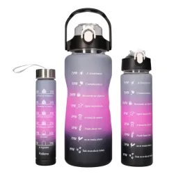 EXTRALINK BIDON MOTYWACYJNY 3W1 ZESTAW RÓŻOWY-CZARNY 2000ML+900ML+300ML