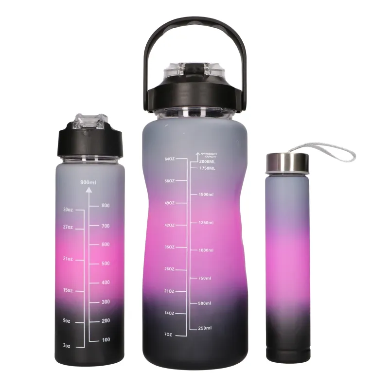 EXTRALINK BIDON MOTYWACYJNY 3W1 ZESTAW RÓŻOWY-CZARNY 2000ML+900ML+300ML