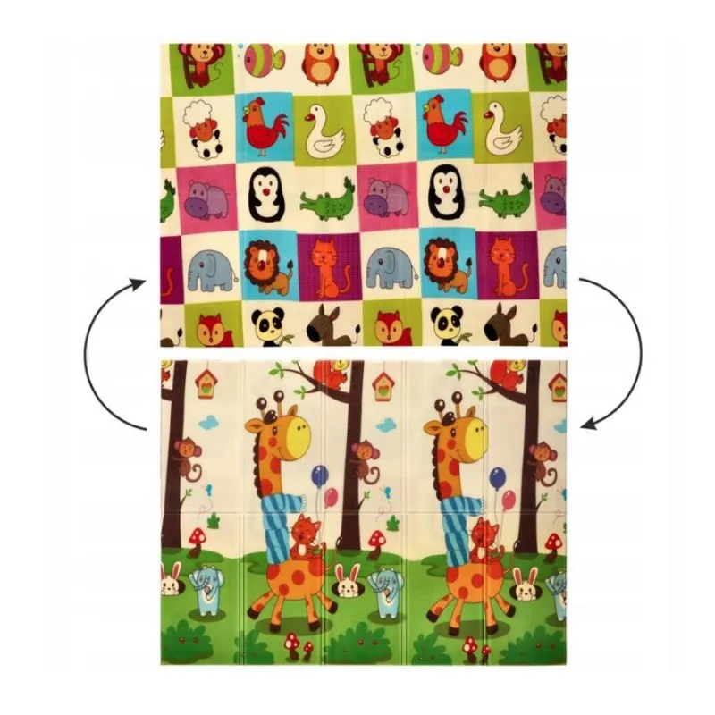 Dvoubarevná vzdělávací hrací podložka Extralink, 150x200x1 cm skládací zvířátka + taška