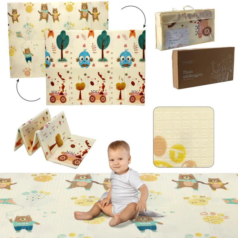 Alfombra educativa reversible Extralink, 150x200x1 cm plegable animales-osos + bolsa