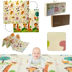 Double-Sided Educational Play Mat Stimulating Extralink, 180x200x1 cm Folding Animals-Numbers + Bag
