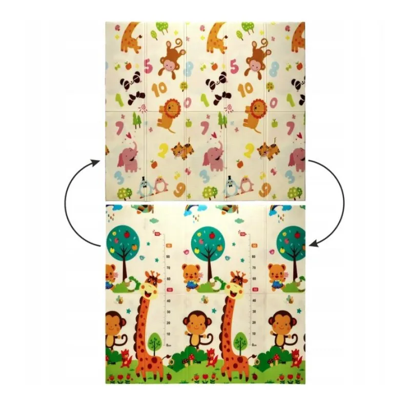 Double-Sided Educational Play Mat Stimulating Extralink, 180x200x1 cm Folding Animals-Numbers + Bag