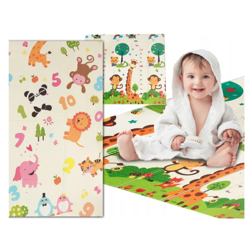 Double-Sided Educational Play Mat Stimulating Extralink, 180x200x1 cm Folding Animals-Numbers + Bag