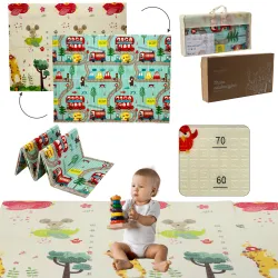 Alfombra educativa reversible Extralink, 150x200x1 cm plegable coches-aviones + bolsa