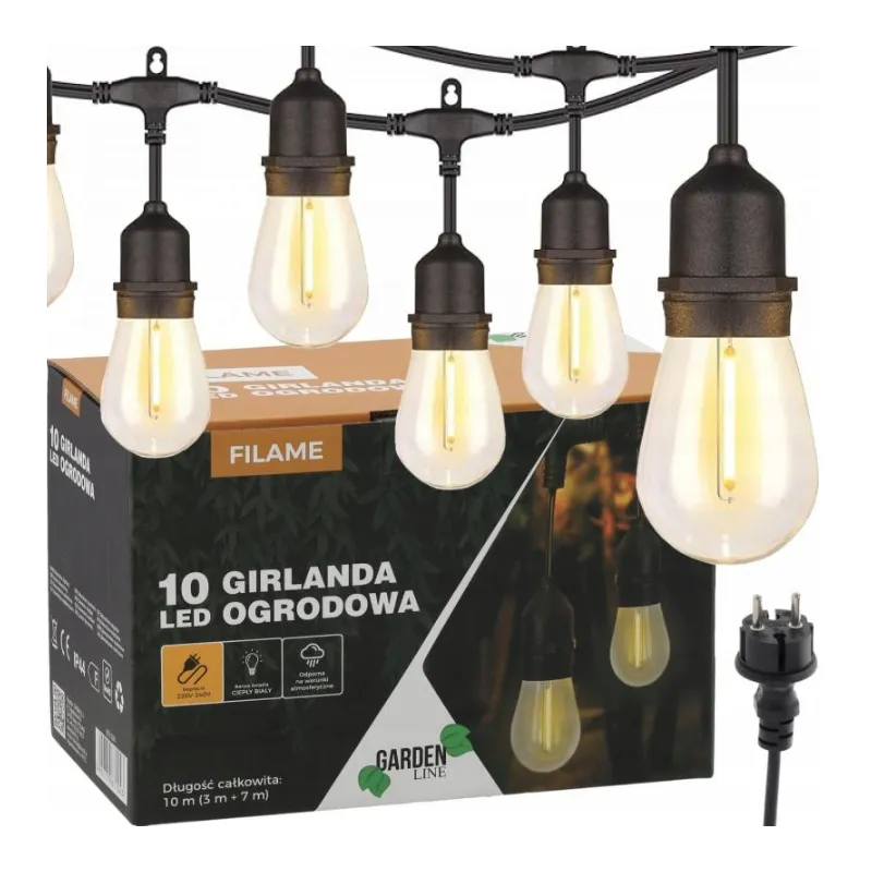 Gartenlichterkette 230 V Extralink, Länge 3 + 7 m, 10 warme weiße LED mit Halterungen