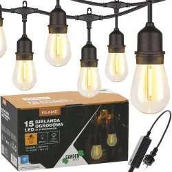 Extralink Bahçe Şerit Işıkları 12V Kontrol Cihazı ile, 0,6 + 14,4 m, 15 Sıcak Beyaz LED Filament Klipsli