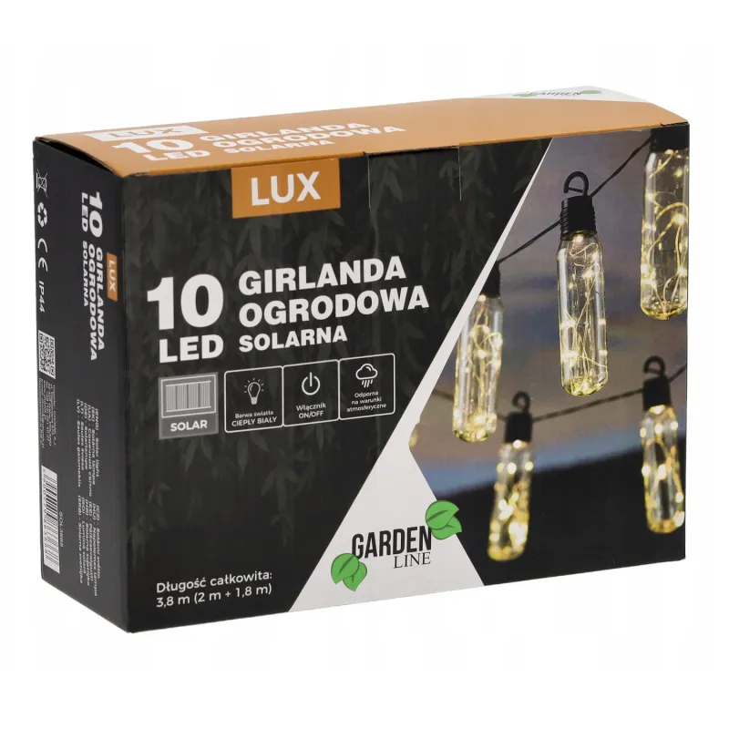 Guirnalda Solar de Jardín Extralink, 2 + 1,8 m de Longitud, Lux 10 LED Blanco Cálido
