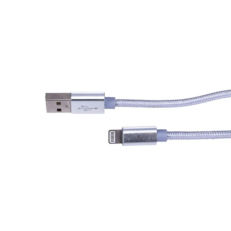 Extralink | Blitzkabel | für IPHONE, max. 2A, Reisbaumwollgewebe, 1m, silber