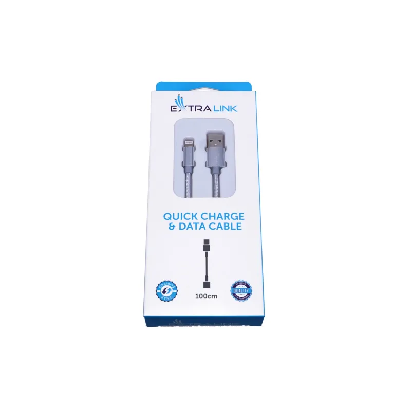 Extralink | Blitzkabel | für IPHONE, max. 2A, Reisbaumwollgewebe, 1m, silber