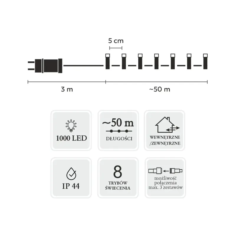 Luces LED Extralink, 1000L Blanco Frío, Longitud 3 + 50 m Interior/Exterior