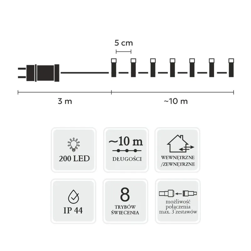 Extralink LED-Lampen, 200L Warmweiß, 3 + 10 m Innen/Außen